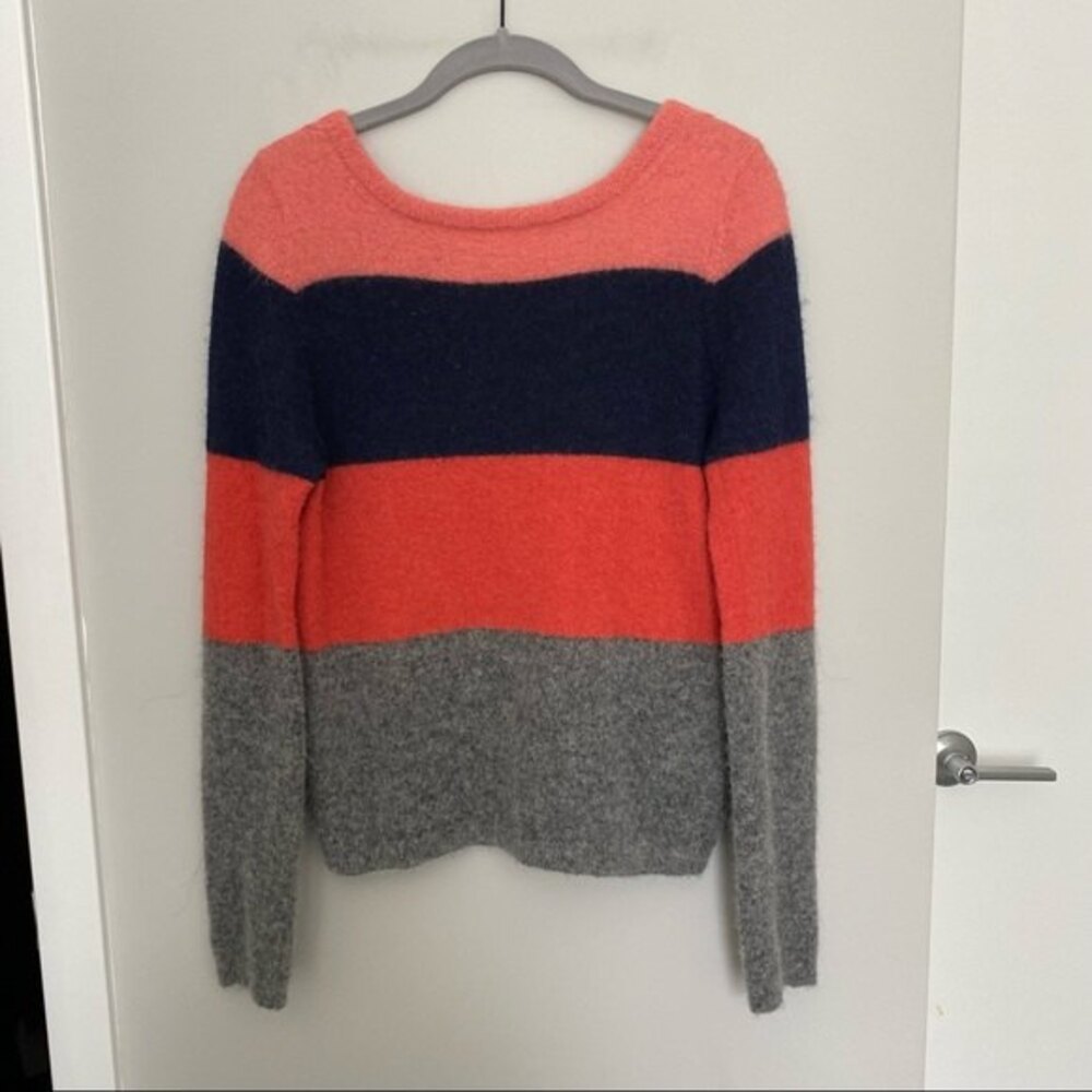 Equipment Femme Sweater Calais Striped Peach Gray Blue Alpaca Wool Low V-Back